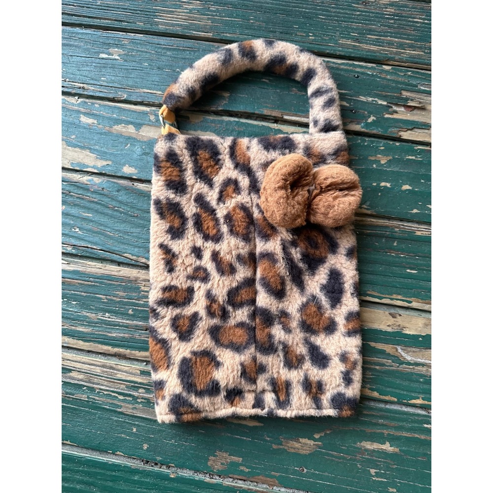 Leopard Print Faux Fur Car Tissue Holder Fuzzy Hanging Accessory Bag A3330